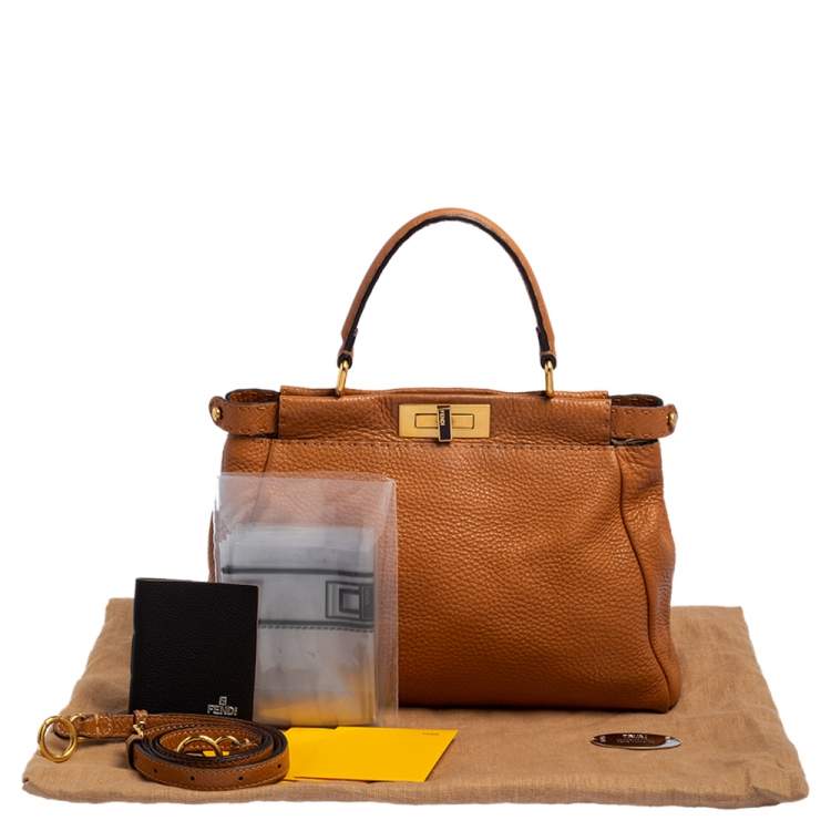 Pre Owned Fendi Tan Leather Medium Selleria Peekaboo Top Handle Bag