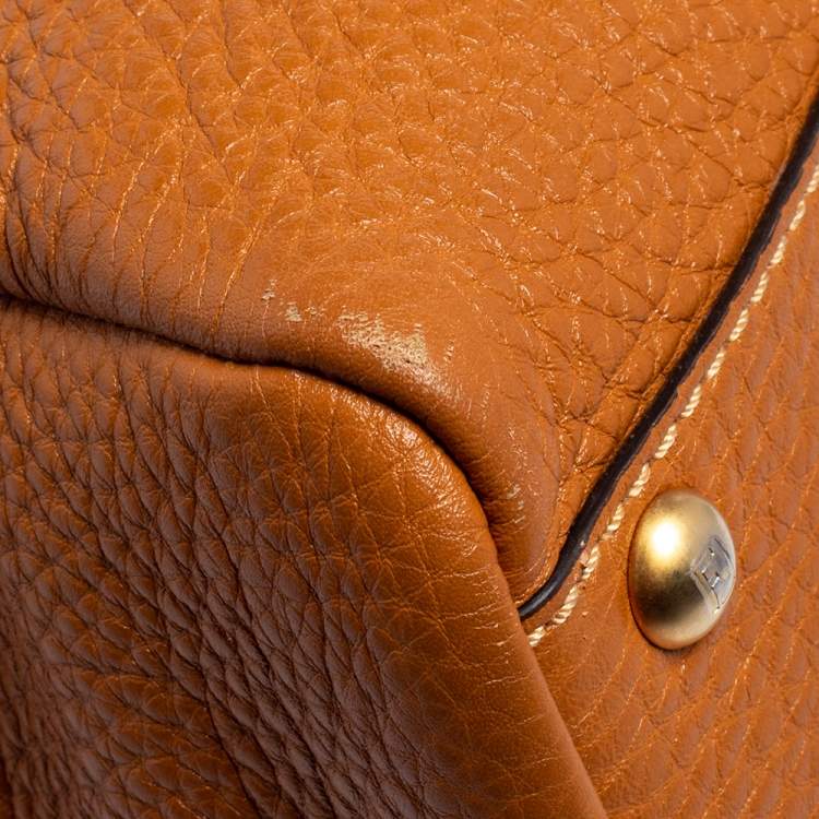 Pre Owned Fendi Tan Leather Medium Selleria Peekaboo Top Handle Bag