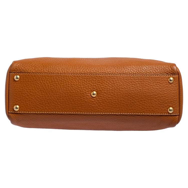 Pre Owned Fendi Tan Leather Medium Selleria Peekaboo Top Handle Bag