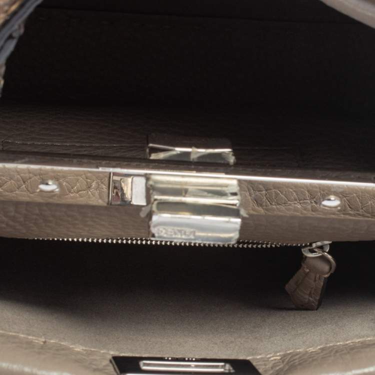 Pre Owned Fendi Beige Leather and Python Mini Peekaboo Top Handle Bag
