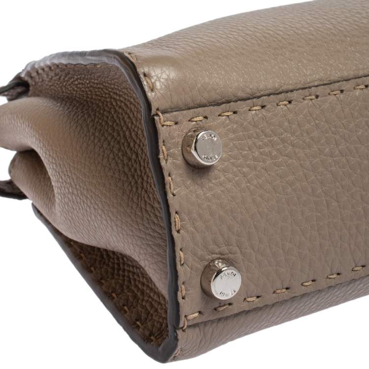 Pre Owned Fendi Beige Leather and Python Mini Peekaboo Top Handle Bag
