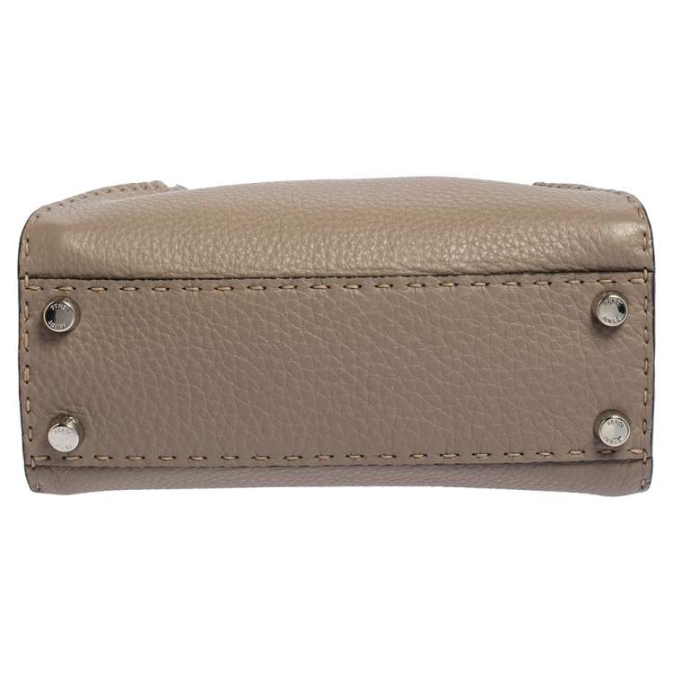 Pre Owned Fendi Beige Leather and Python Mini Peekaboo Top Handle Bag