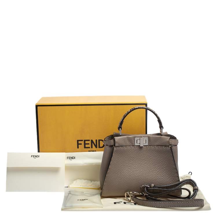 Pre Owned Fendi Beige Leather and Python Mini Peekaboo Top Handle Bag