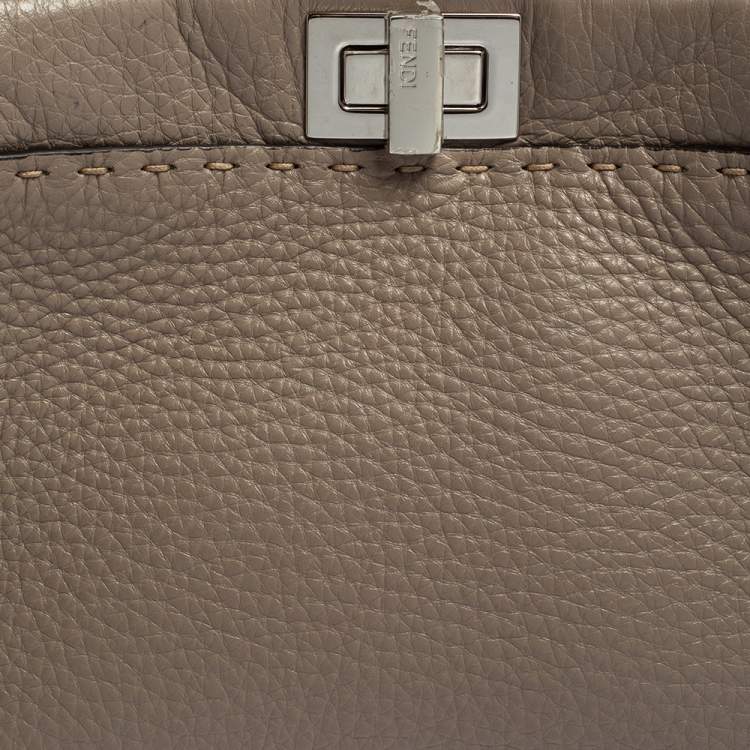 Pre Owned Fendi Beige Leather and Python Mini Peekaboo Top Handle Bag