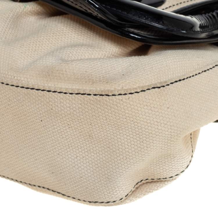 Pre Owned Fendi Black Canvas and Patent Leather B Shoulder Bag