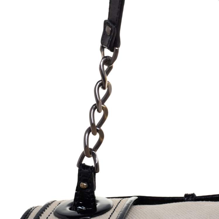 Pre Owned Fendi Black Canvas and Patent Leather B Shoulder Bag