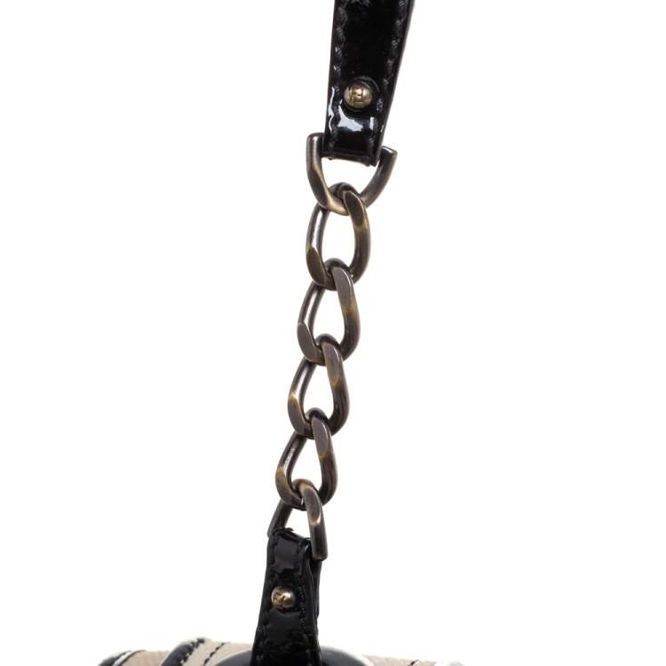 Pre Owned Fendi Black Canvas and Patent Leather B Shoulder Bag
