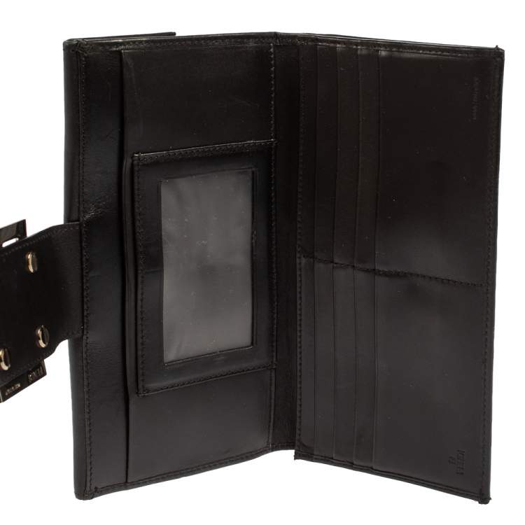 مملوكة مسبقًا Fendi Black Leather FF Flap Continental Wallet
