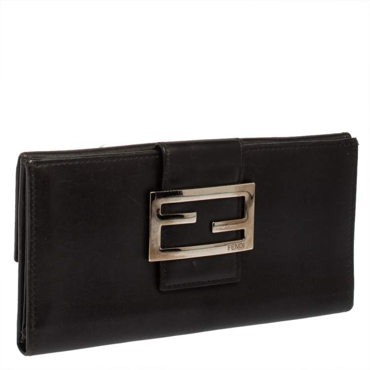 مملوكة مسبقًا Fendi Black Leather FF Flap Continental Wallet