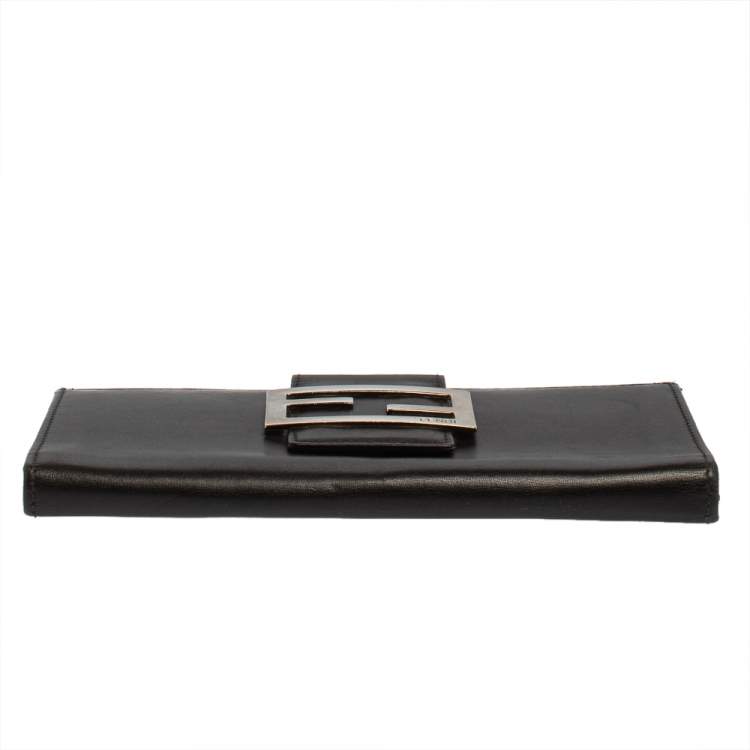 مملوكة مسبقًا Fendi Black Leather FF Flap Continental Wallet