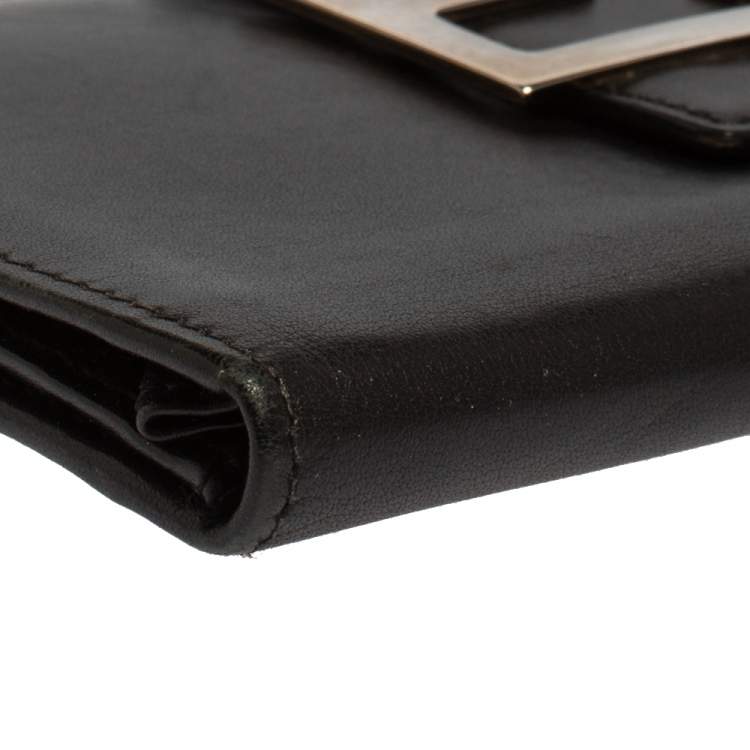 مملوكة مسبقًا Fendi Black Leather FF Flap Continental Wallet