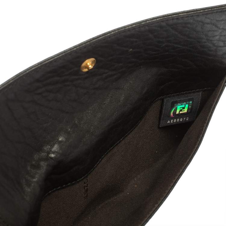 Pre Owned Fendi Black Soft Leather Logo Flap Continental Wallet