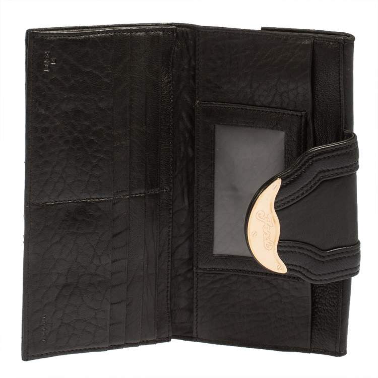 Pre Owned Fendi Black Soft Leather Logo Flap Continental Wallet