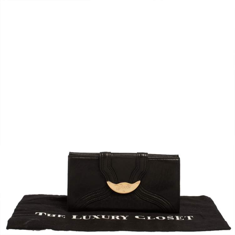 Pre Owned Fendi Black Soft Leather Logo Flap Continental Wallet