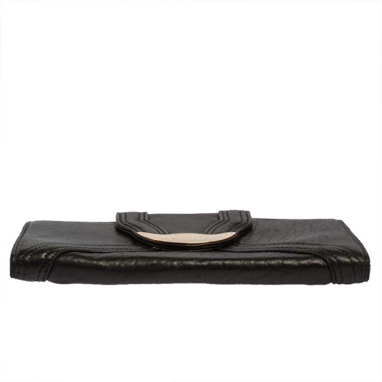 Pre Owned Fendi Black Soft Leather Logo Flap Continental Wallet
