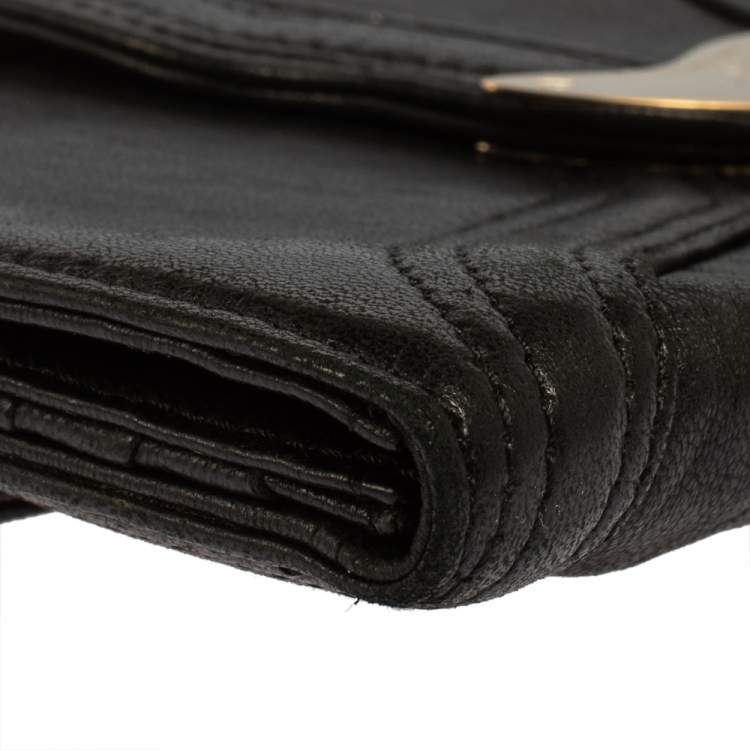 Pre Owned Fendi Black Soft Leather Logo Flap Continental Wallet