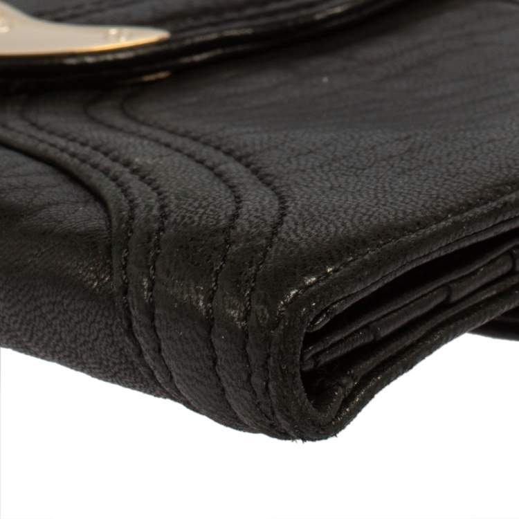 Pre Owned Fendi Black Soft Leather Logo Flap Continental Wallet