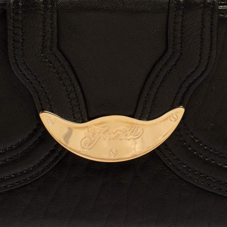 Pre Owned Fendi Black Soft Leather Logo Flap Continental Wallet