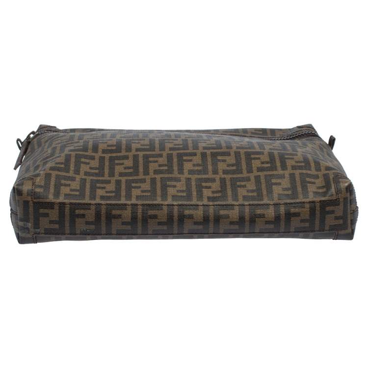 Pre Owned Fendi Tobacco Zucca Coated Canvas Briefcase 
