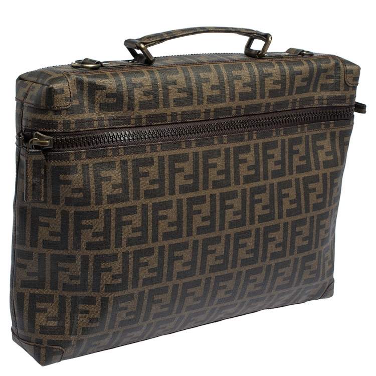 Pre Owned Fendi Tobacco Zucca Coated Canvas Briefcase 