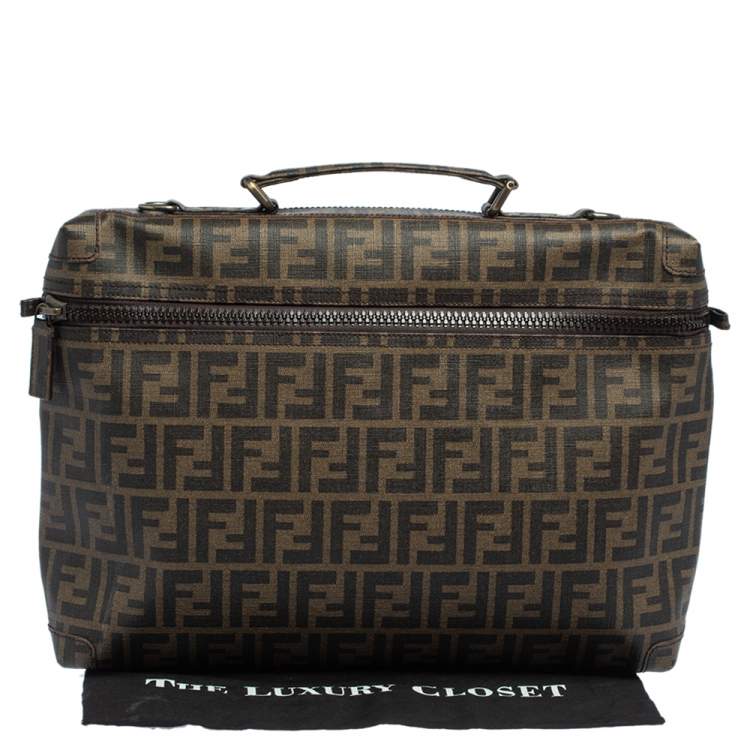 Pre Owned Fendi Tobacco Zucca Coated Canvas Briefcase 