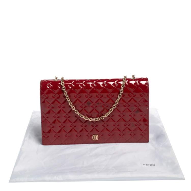 Pre Owned Fendi Red Patent Leather Fendilicious Wallet on Chain