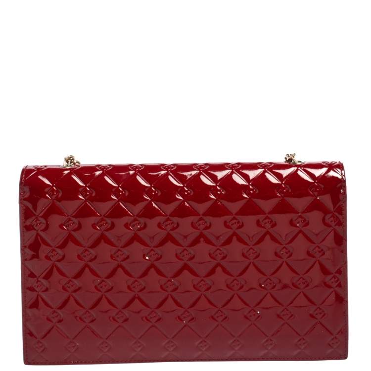 Pre Owned Fendi Red Patent Leather Fendilicious Wallet on Chain