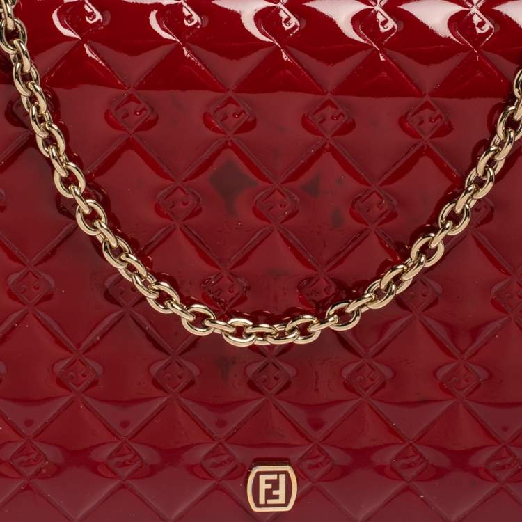 Pre Owned Fendi Red Patent Leather Fendilicious Wallet on Chain