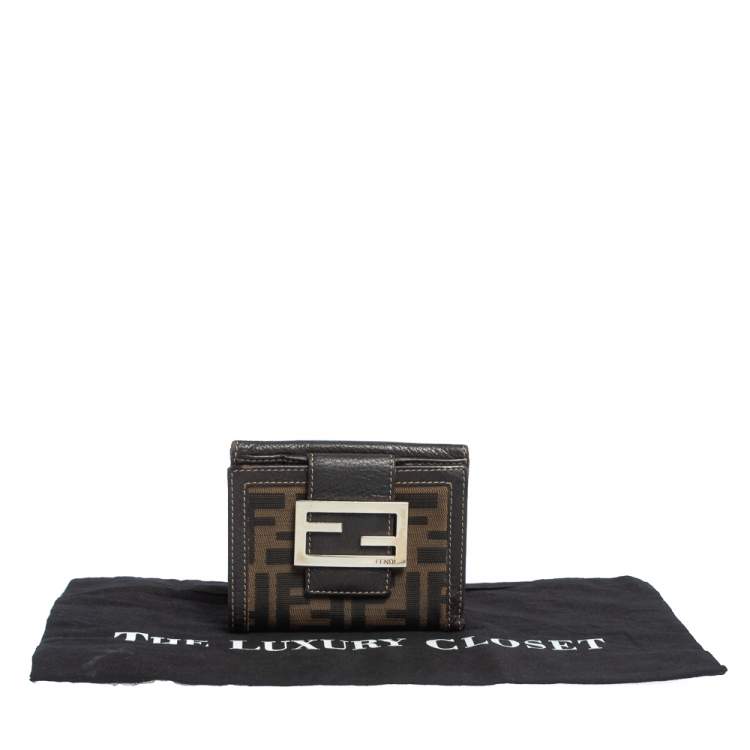 Pre Owned Fendi Tobacco Zucca Canvas and Leather Compact Wallet