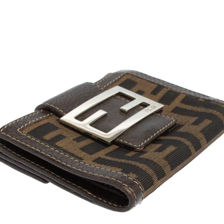 Pre Owned Fendi Tobacco Zucca Canvas and Leather Compact Wallet