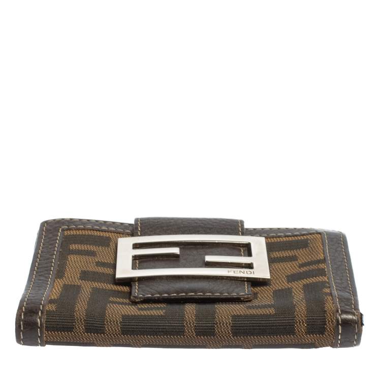 Pre Owned Fendi Tobacco Zucca Canvas and Leather Compact Wallet