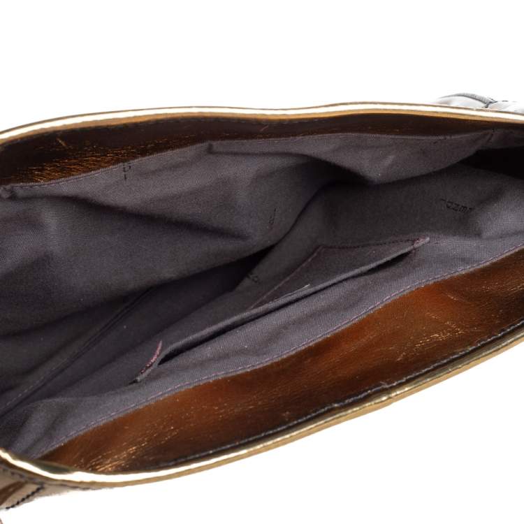 Pre Owned Fendi Gold Mirrored Leather B Shoulder Bag