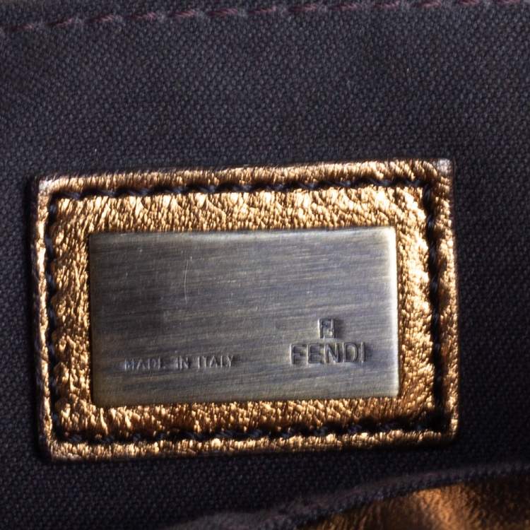 Pre Owned Fendi Gold Mirrored Leather B Shoulder Bag