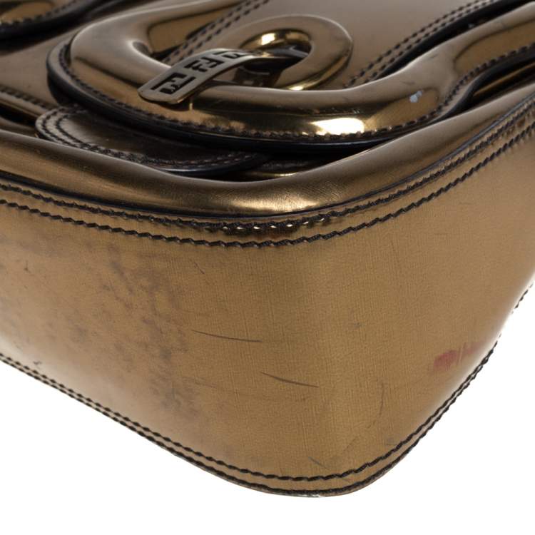 Pre Owned Fendi Gold Mirrored Leather B Shoulder Bag