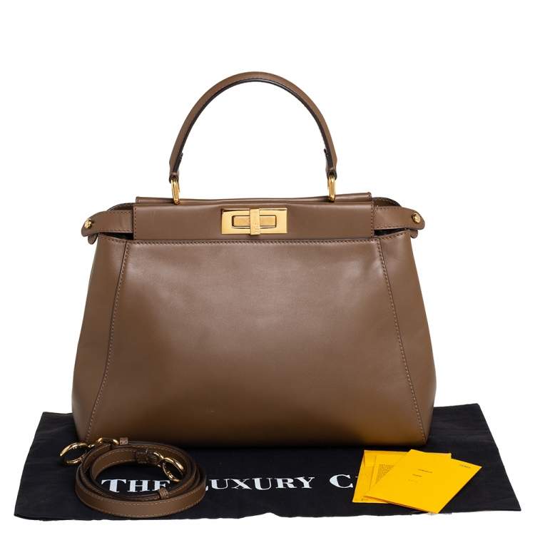 Pre Owned Fendi Brown Leather Medium Peekaboo Top Handle Bag