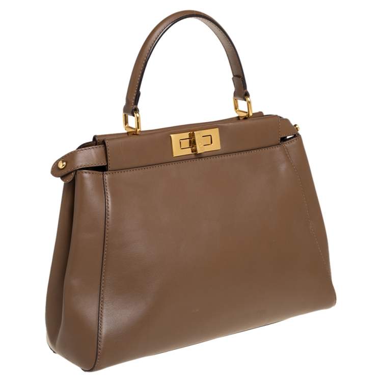 Pre Owned Fendi Brown Leather Medium Peekaboo Top Handle Bag