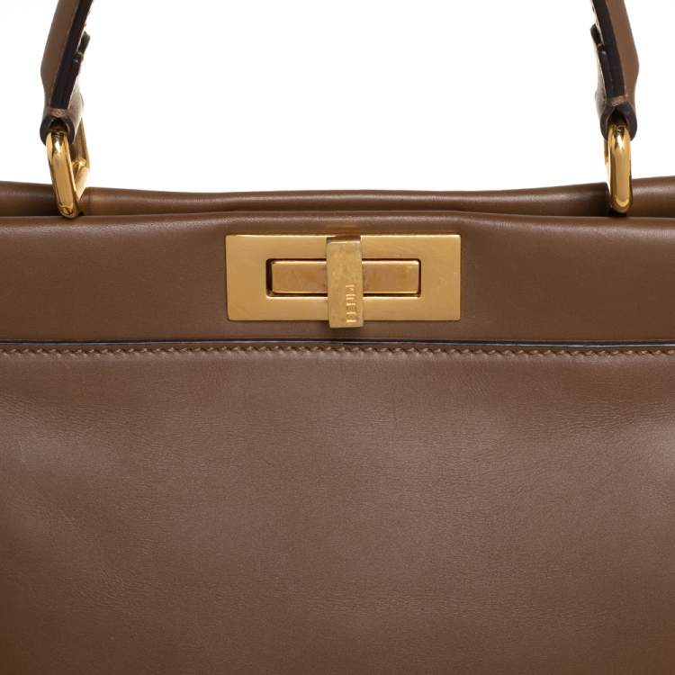 Pre Owned Fendi Brown Leather Medium Peekaboo Top Handle Bag