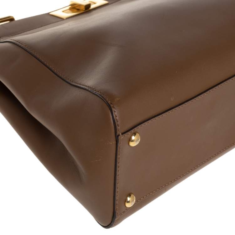 Pre Owned Fendi Brown Leather Medium Peekaboo Top Handle Bag