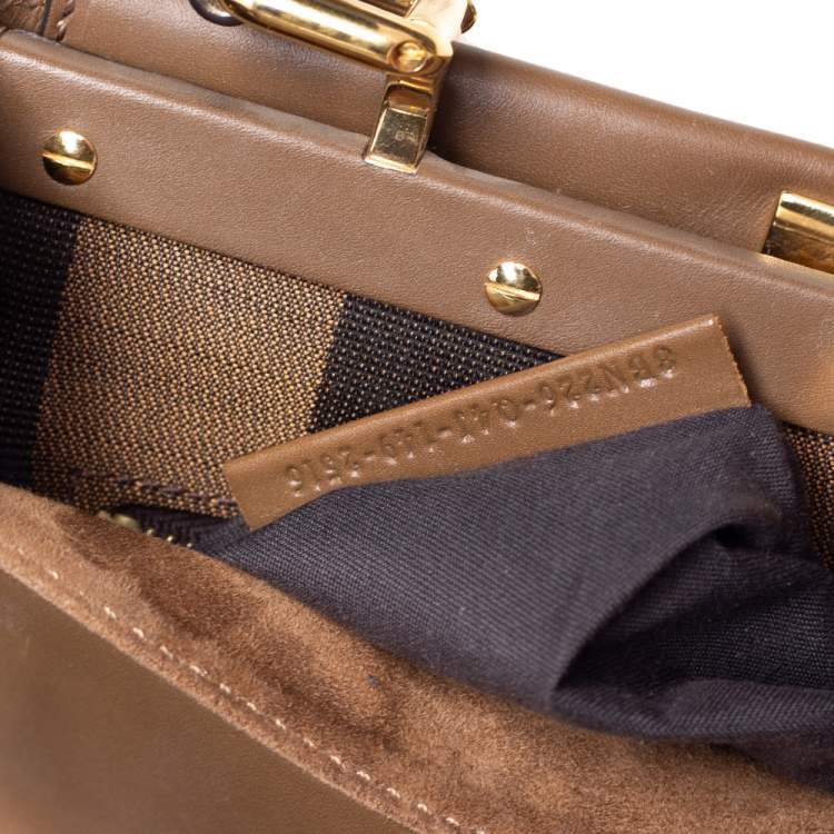 Pre Owned Fendi Brown Leather Medium Peekaboo Top Handle Bag