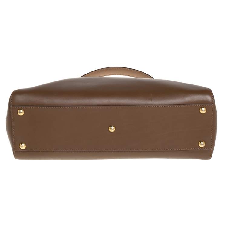 Pre Owned Fendi Brown Leather Medium Peekaboo Top Handle Bag