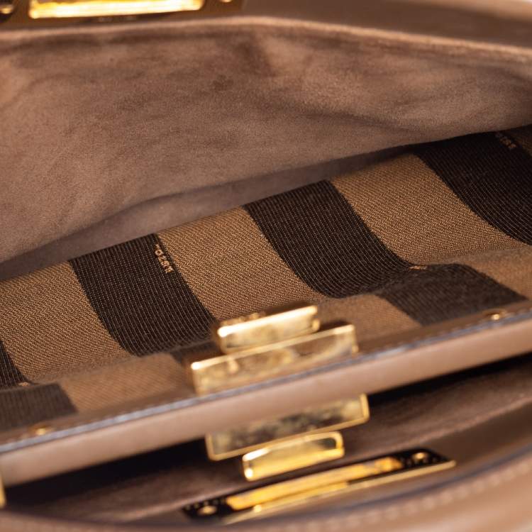 Pre Owned Fendi Brown Leather Medium Peekaboo Top Handle Bag