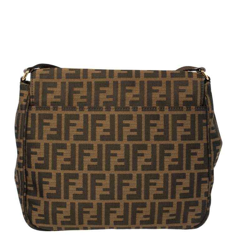 Pre Owned Fendi Tobacco Zucca Canvas Flap Crossbody Bag