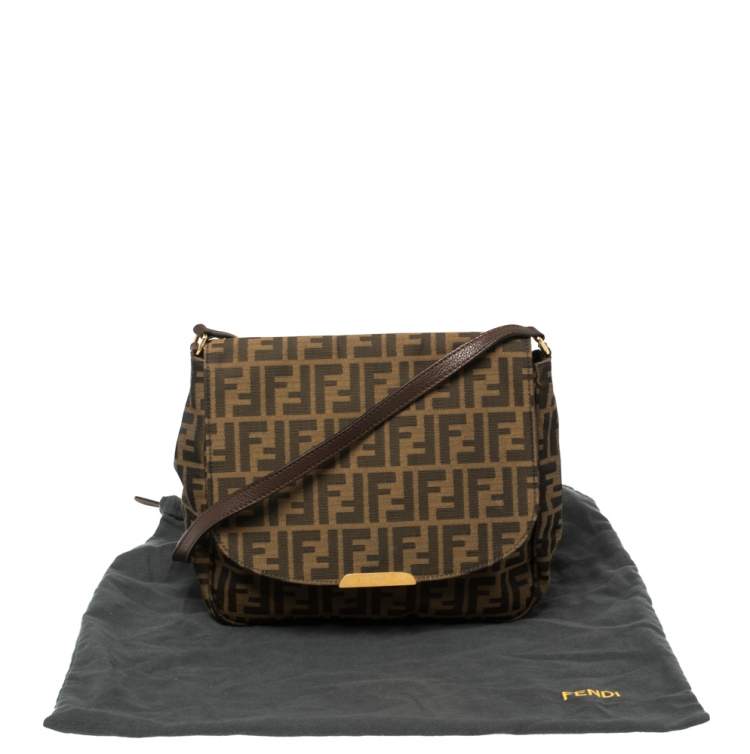 Pre Owned Fendi Tobacco Zucca Canvas Flap Crossbody Bag
