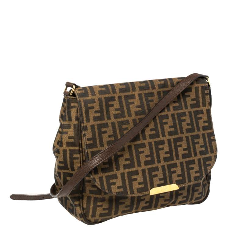Pre Owned Fendi Tobacco Zucca Canvas Flap Crossbody Bag