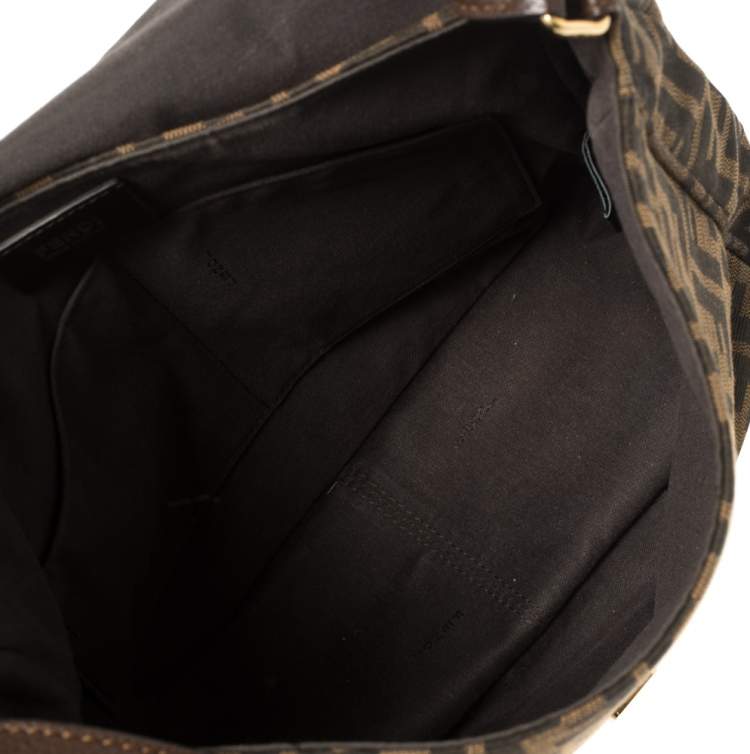 Pre Owned Fendi Tobacco Zucca Canvas Flap Crossbody Bag