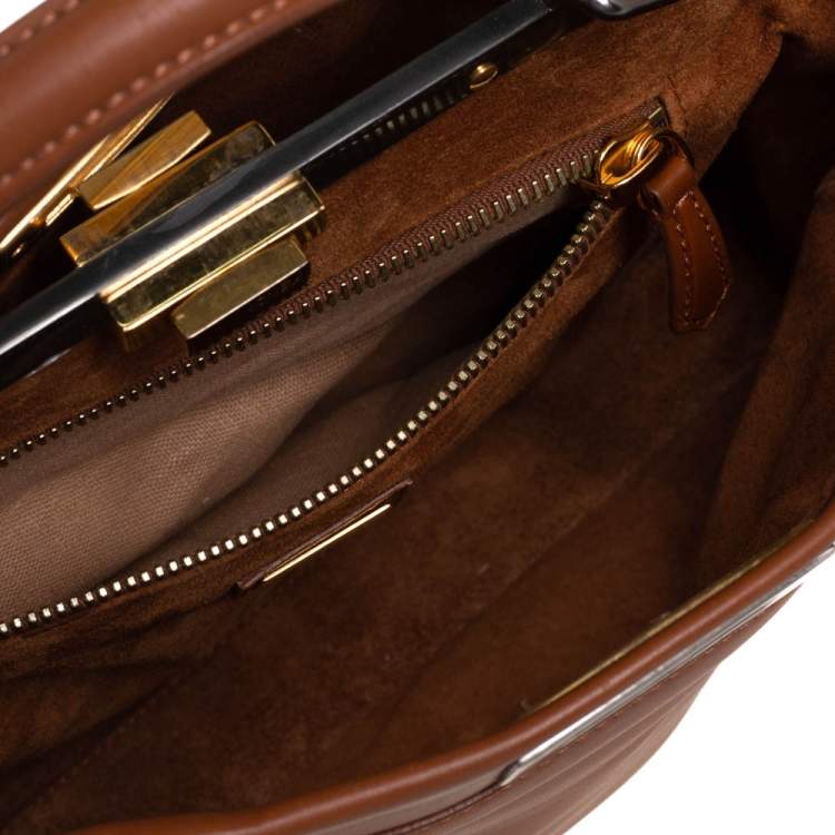 Pre Owned Fendi Brown Leather Peekaboo Top Handle Bag