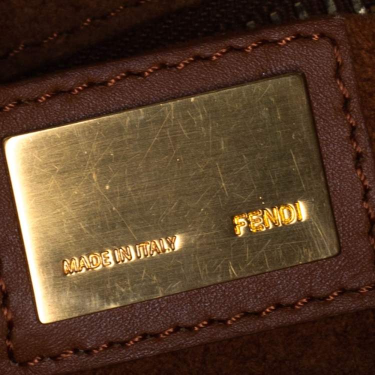 Pre Owned Fendi Brown Leather Peekaboo Top Handle Bag