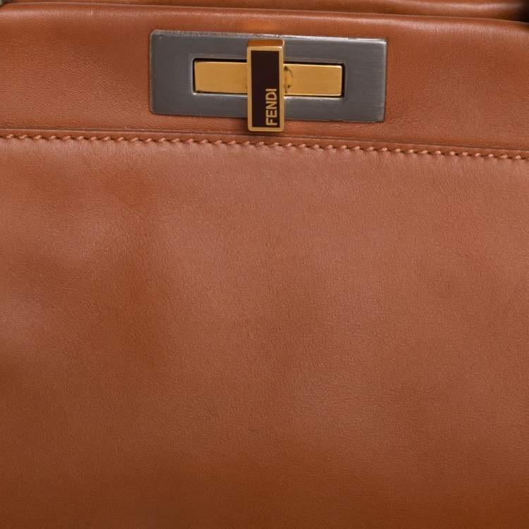 Pre Owned Fendi Brown Leather Peekaboo Top Handle Bag