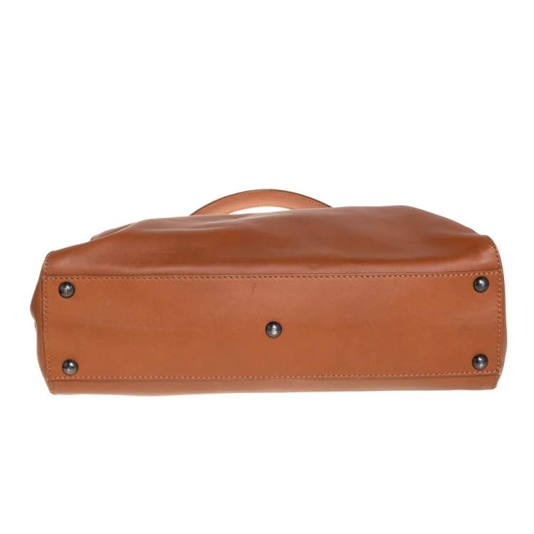 Pre Owned Fendi Brown Leather Peekaboo Top Handle Bag