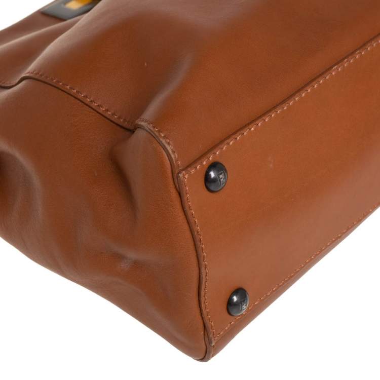 Pre Owned Fendi Brown Leather Peekaboo Top Handle Bag